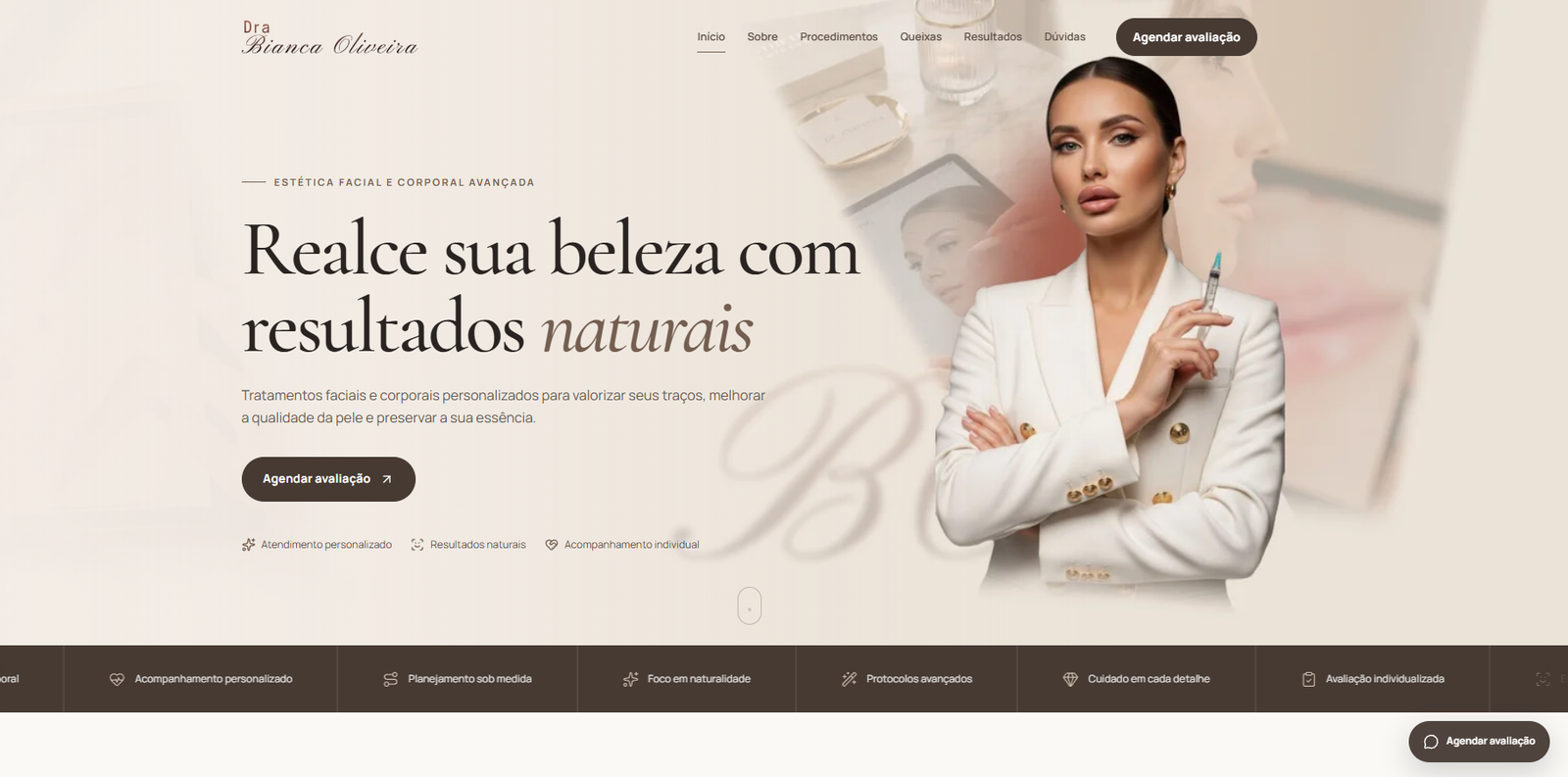 Demonstration landing page for an aesthetics clinic