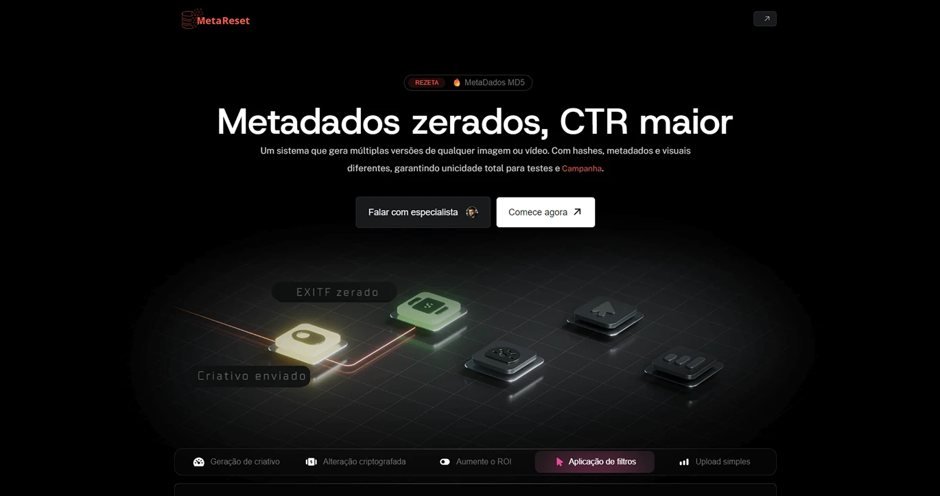 MetaReset software landing page concept