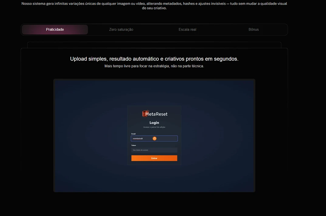 Tela do projeto METARESET — visual 2